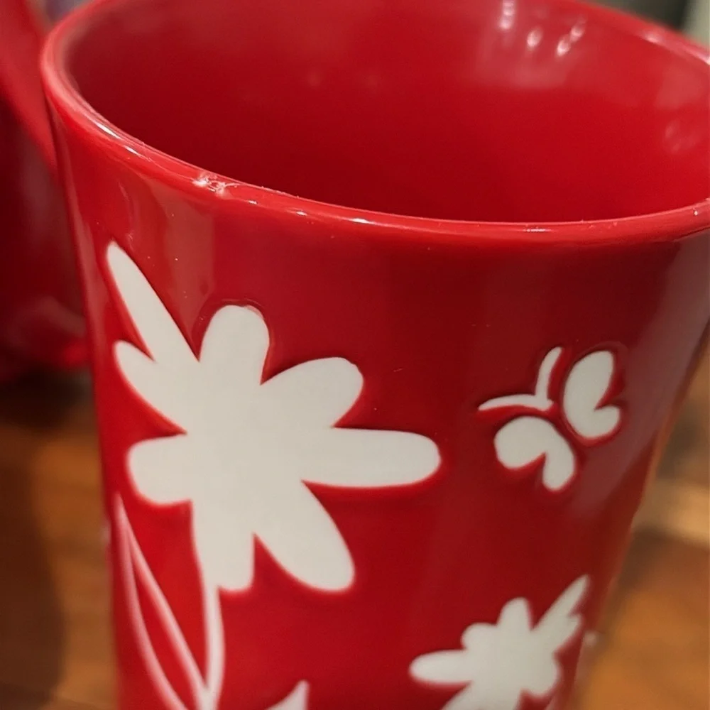 Starbucks red floral four mugs set retired design